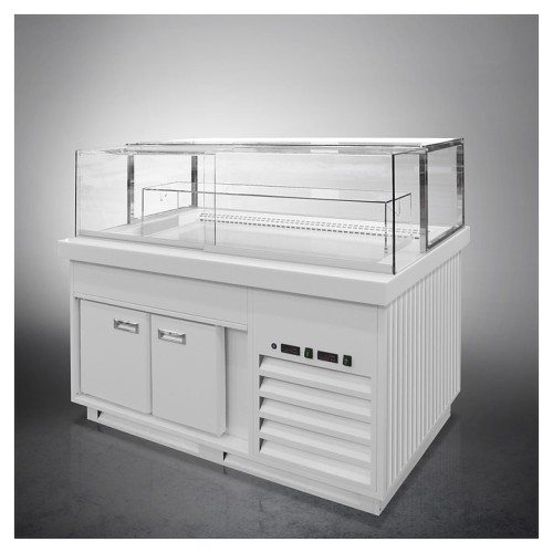 Напольная горизонтальная кондитерская витрина Finist Maria Mwv-17-9 с выкладкой из дерева (лак) и охлаждаемым объемом