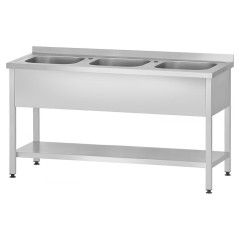 Ванна моечная Mecon Profi Inox ВМЦп 1800х600х860 мм (3 м/о 500х400х250 мм) ножка профильная