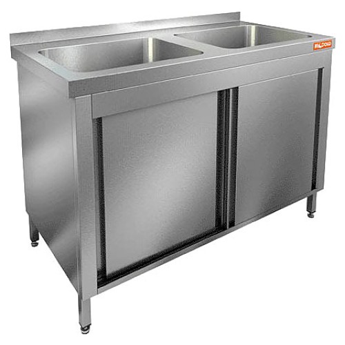 НСЗК2М-12/6Б стол с ванной  моеч. 2 секц. (500х400х250), закрыт.,двери-купе, HICOLD RUS