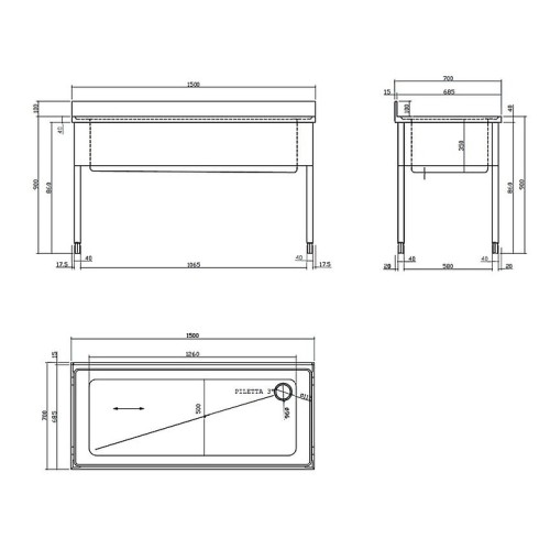 Стол для грязной посуды Dihr котломоечный 1500 мм