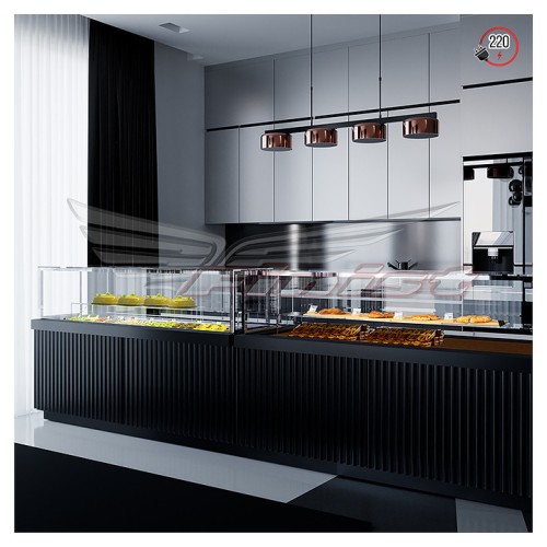 Напольная горизонтальная кондитерская витрина Finist Maria Mw-16-9 с выкладкой из дерева (лак)