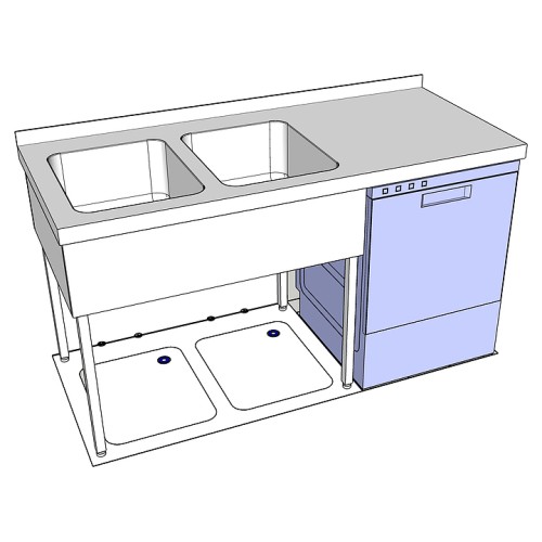 Ванна моечная КОБОР ВМЦФР/2-160/70/870, с крылом под ПММ
