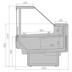 Витрина холодильная Brandford AURORA Slim SQ PLUG-IN Открытый угол 90 (встроенный агрегат)