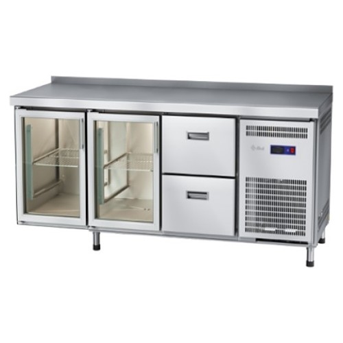 Стол холодильный Abat СХС-70-02 (2 ящика, 2 двери-стекло, борт)