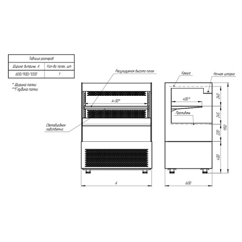 Напольная холодильная витрина-горка Finist FRESH CUBE FC9/7/115
