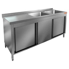 НСЗК2М-18/6БП стол с ванной  моеч. 2 секц. (500х400х250) справа, закрыт.,двери-купе, HICOLD RUS